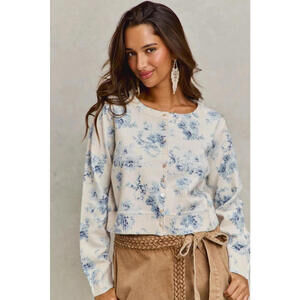 SO ME Vintage Floral Print Button Down Sweater Cardigan